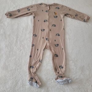 🧸5/20$ Pekkle Beige Kids Pajama Footies Size 24M Cotton Zip-up